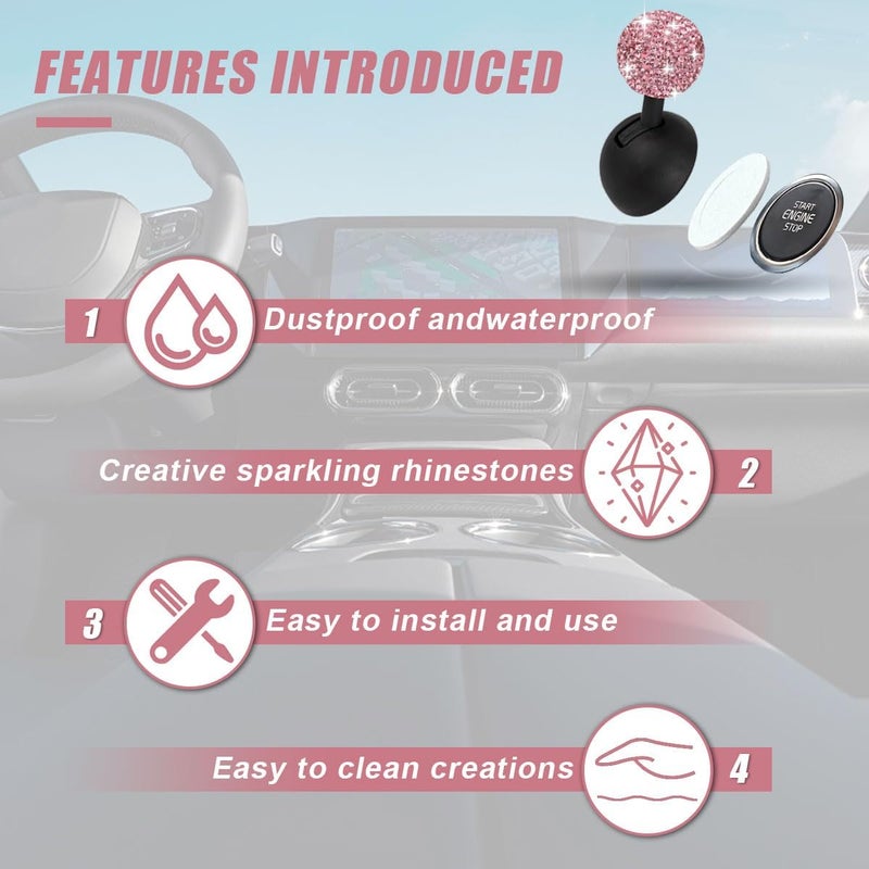 LHDOS Car Push Start Button Cover, Rhinestone Engine Start Stop Button Joystick Covers, One-Button Push to Start Rocker Cover, Car Interior Decoration Accessories for Cars, Computers, and More (Pink) - Image 3